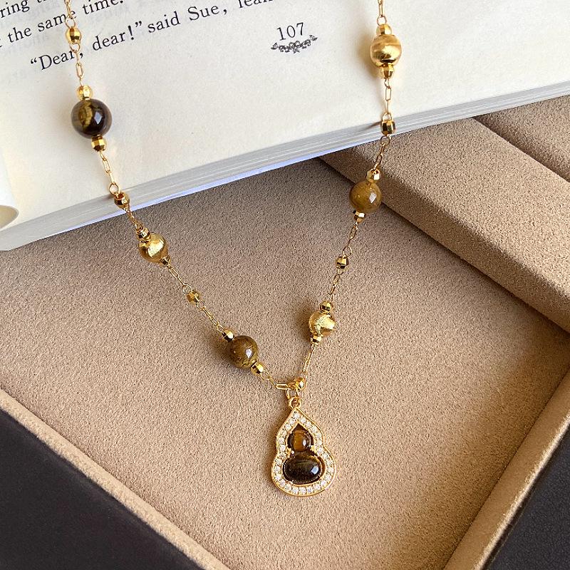 Ожерелье-подвеска Тыква из Циркона с Тигровым Глазом - Роскошная Ретро Цепочка на Ключицы Y2K