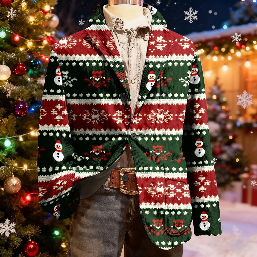 Herren Hässlicher Weihnachten Kord Warmtaschen Anzugjacke Strickjacke Herren Freizeitanzug