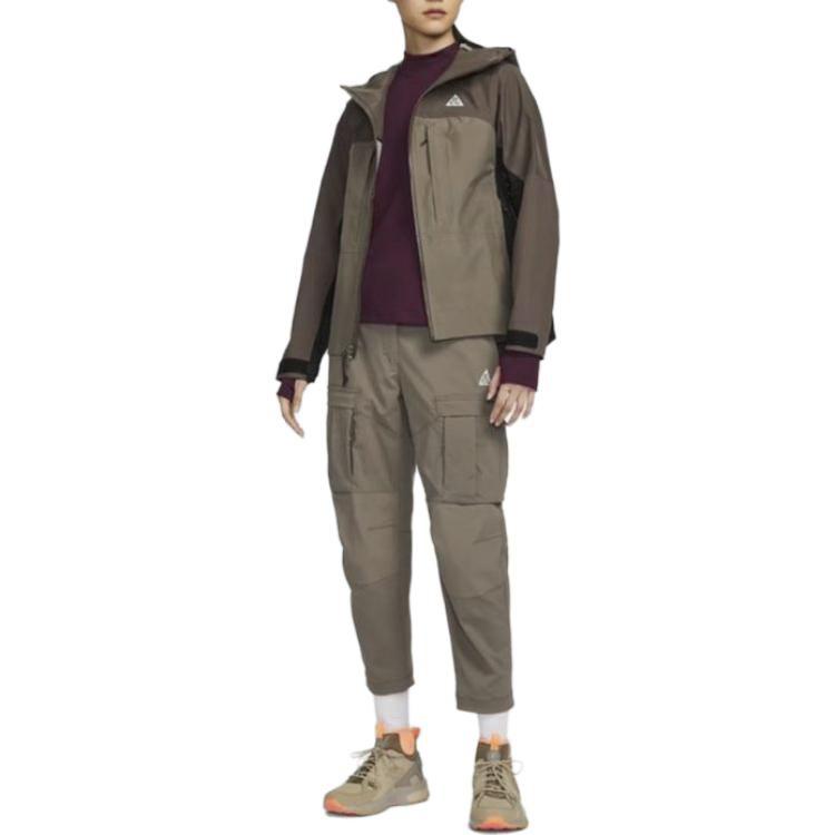 Nike Solid Color Stand Collar Quick Dry Casual Long Sleeve Regular T-Shirt Women Tops Dark-Brown-Red FB8005-681