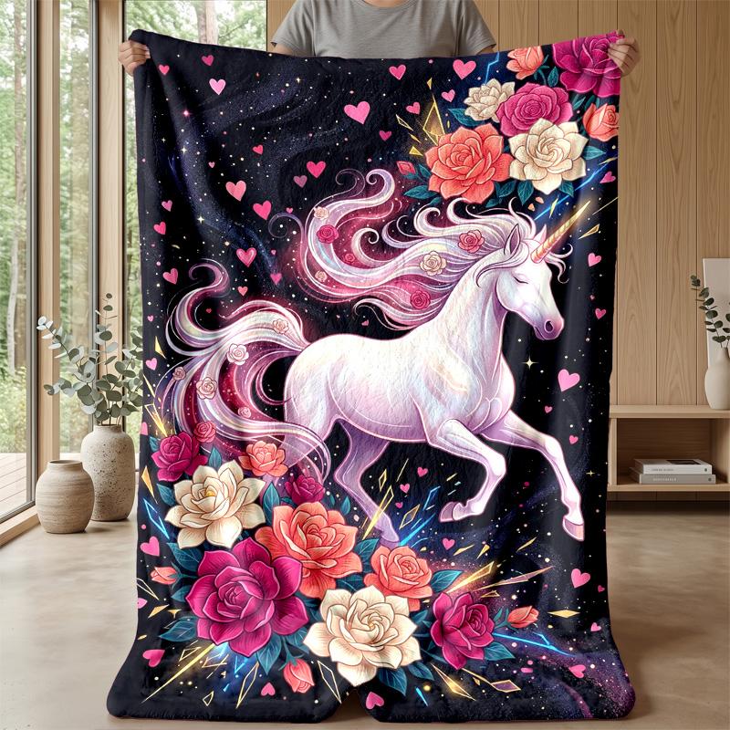 Fantasy Unicorn with Rainbow Theme Blanket Lightweight Warm Flannel Blanket Decorative Throw Blanket for Home Decoration