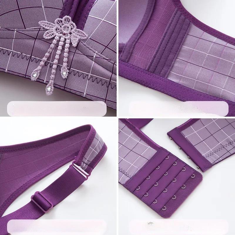 Bügelloser, karierter, dünner BC-BH mit 3/4-Körbchen, große Größe, verstellbare Spitze, transparente Raffung, Push-Up-BH, kabellos, sexy Dessous