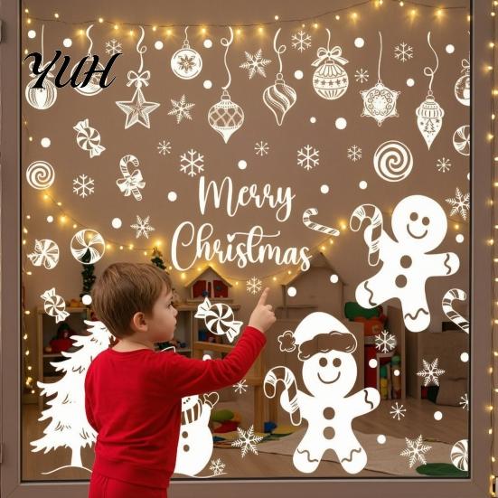 Non Residue Glass Stickers 6Pcs Christmas Gingerbread Man Static Stickers, Removable PVC Snowman Window Decals, Waterproof DIY Wall Bathroom Film Art