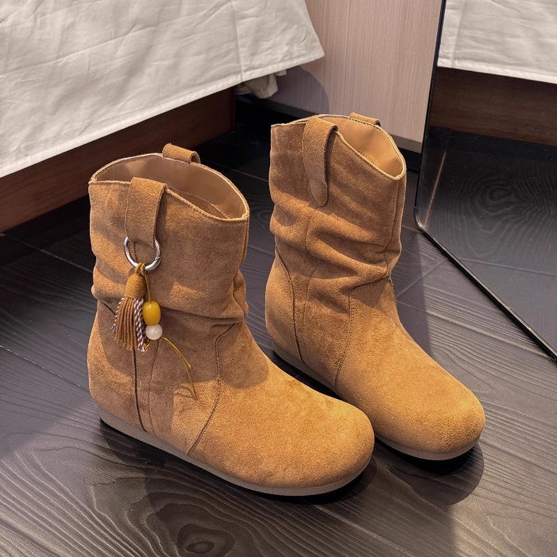 

Zhike~ Retro short boots women s autumn new models with skirts travel vacation western boots short boots 35 темно-коричневого