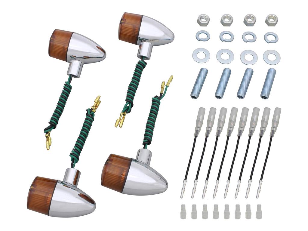 POSH FAITH Motorcycle Accessories Turn Signals Classic Bullet Type Turn Signals Set of 4 M10 Plated Lens 195098 Semi-Universal Body/Orange