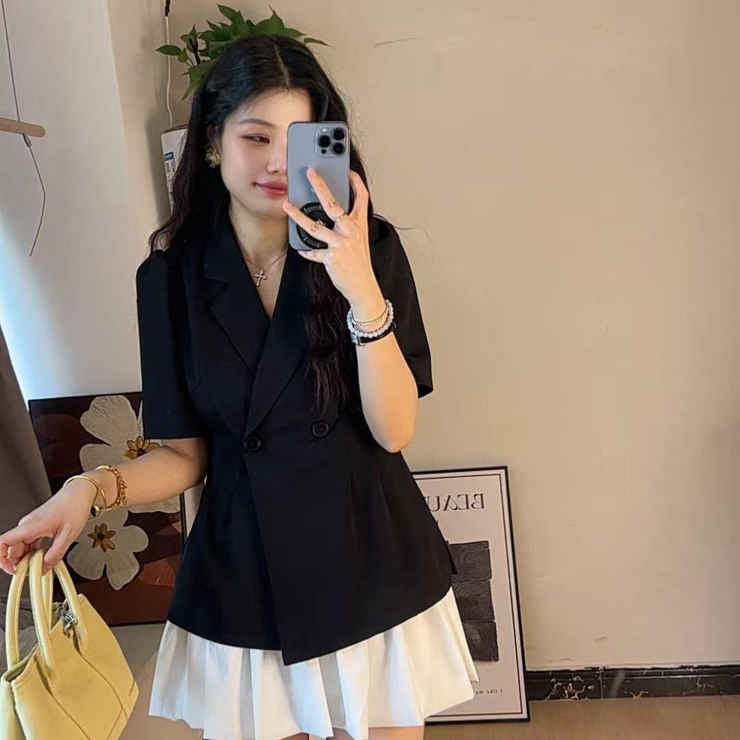 

Women s Spring/Summer 2026 Slim Fit Suit: Puff Sleeve Jacket & Fluffy Skirt Two-Piece Set S 40-47.5 kg