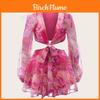 Abito estivo da donna in chiffon con maniche a lanterna e fantasia geometrica per abbigliamento casual