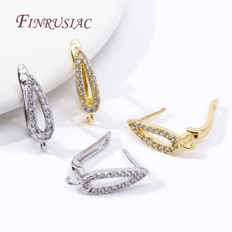 DIY Earring Making Material 18K Gold Plated Inlay Zircon Earwire Fasteners Basic Earring Hook Clasp Accessories