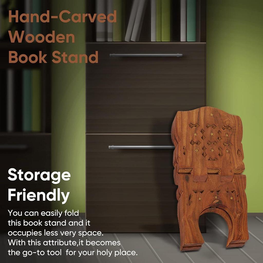Wooden Hand Carved Holy Book Stand Brown 15x7 inch