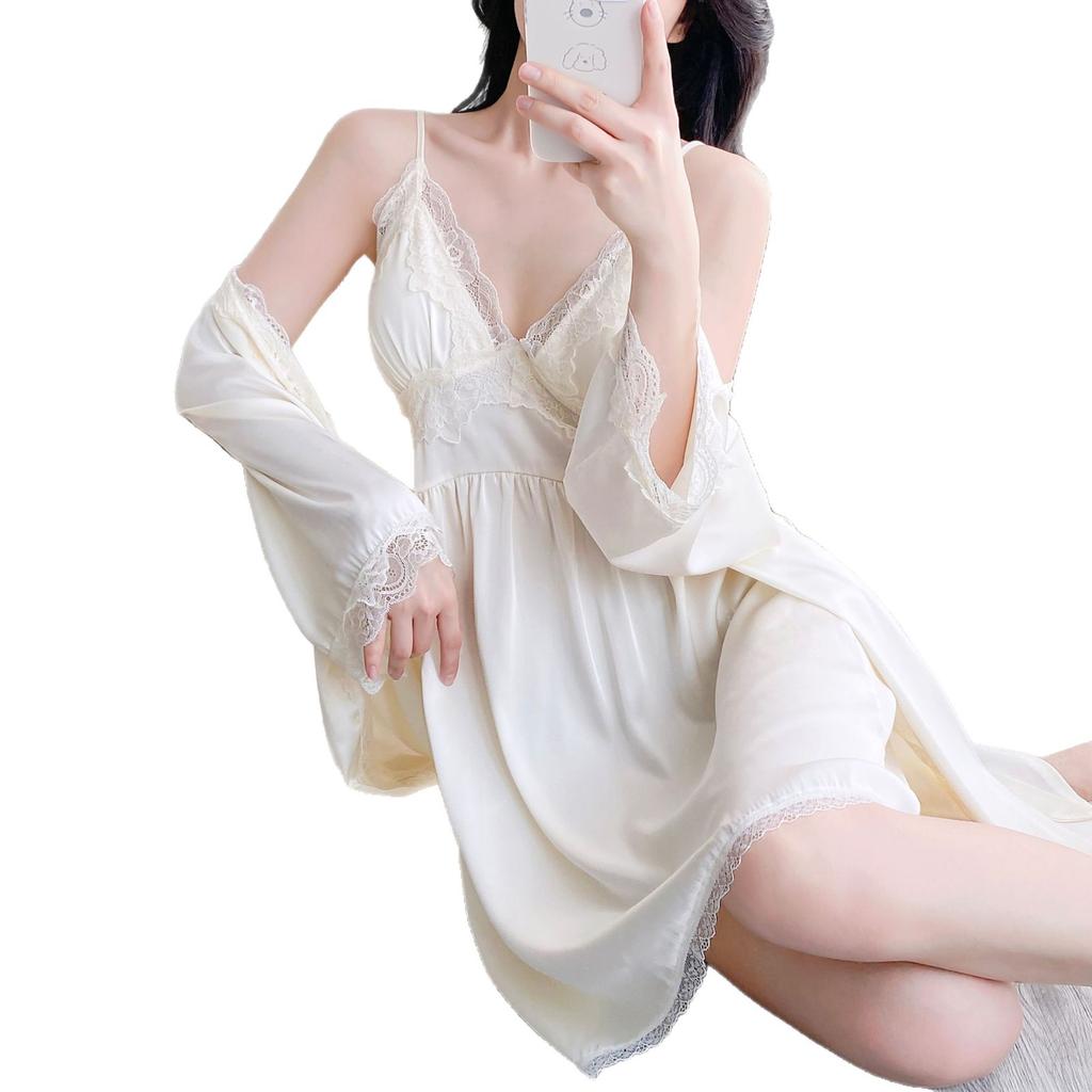 Ruth pajamas women's French pure desire ice silk suspender nightdress sexy lace pure desire court style loungewear