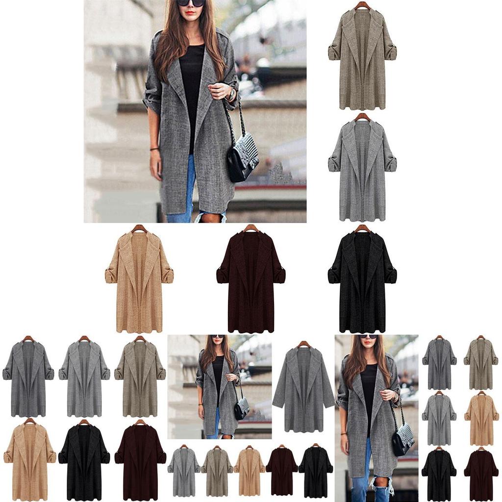Elegant Women Long Waterfall Coat Jacket With Comfortable Loose Fit And Lapel Collar
