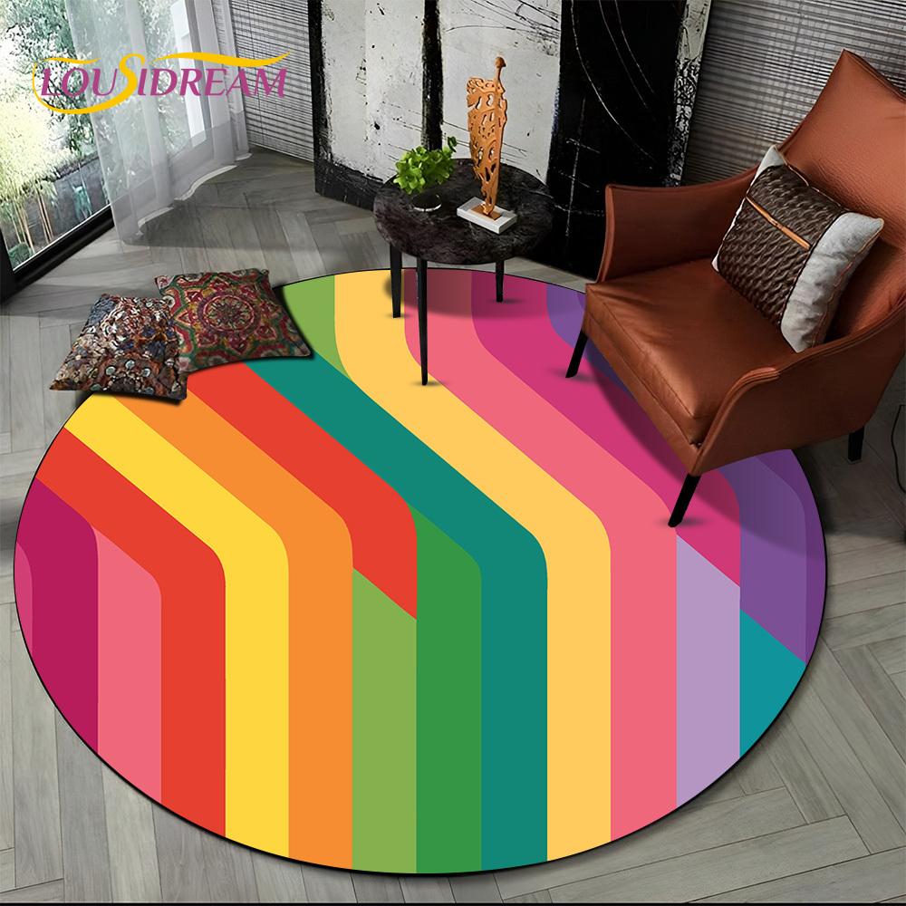 Colour Rainbow 3D Illusion Vision HD Cartoon Round Area Rug,Carpet Rug for Living Room Bedroom Sofa Playroom Decor,Non-slip Gift