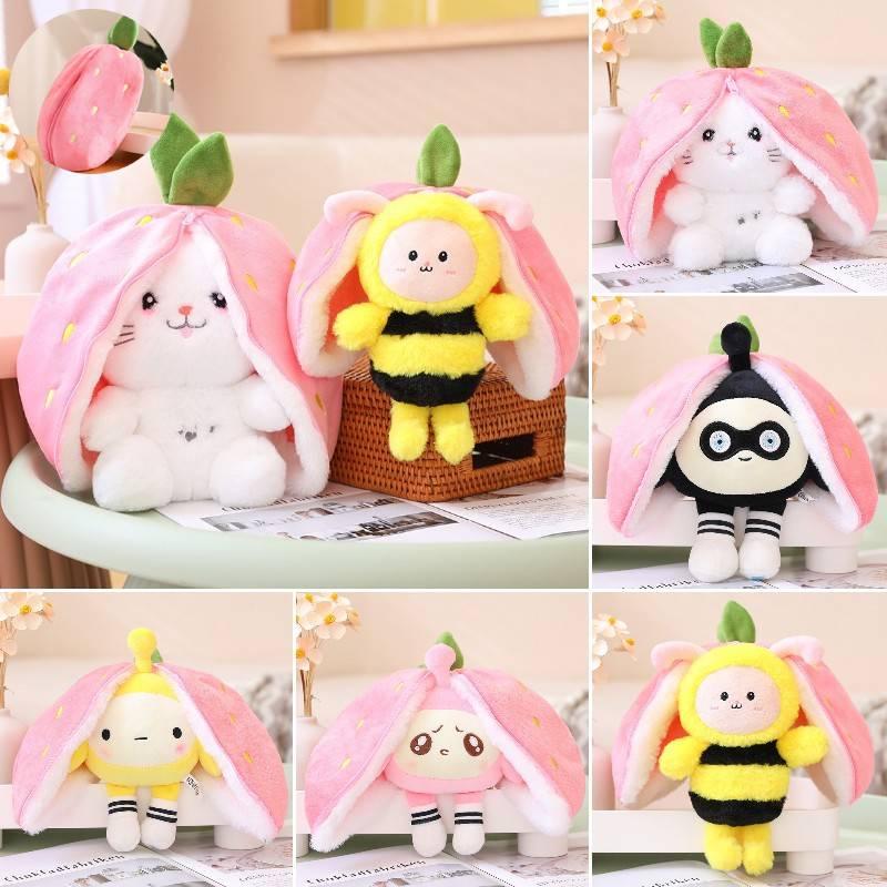 Strawberry Bee Rabbit Plush Toy Transformable Doll For Girls