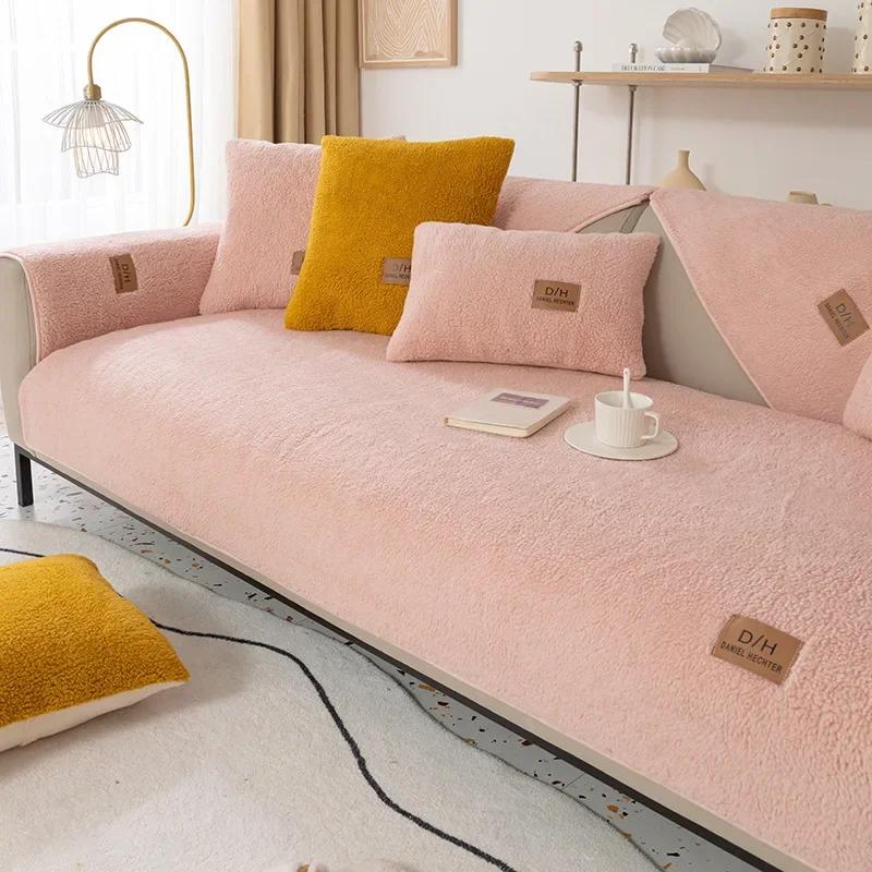 

Зимняя плюшевая подушка для дивана, утолщенное берберское флисовое сиденье, диван-полотенце, нескользящий коврик, современный L-угловой чехол для дивана, домашний декор для гостиной 90x210cm 1pcs розовый