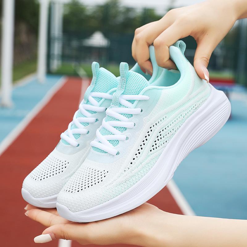 Spring and Summer Casual Sports Shoes Women's Flying Woven Mesh Breathable Ultra-light Soft Toilet Bottom Non-slip Shoes Student Running Shoes
