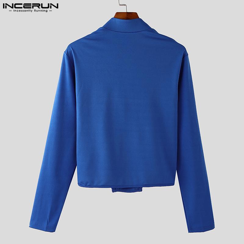 INCERUN Pánské topy s dlouhým rukávem, výstřihem a úzkého střihu, ležérní bodycon krátká trička