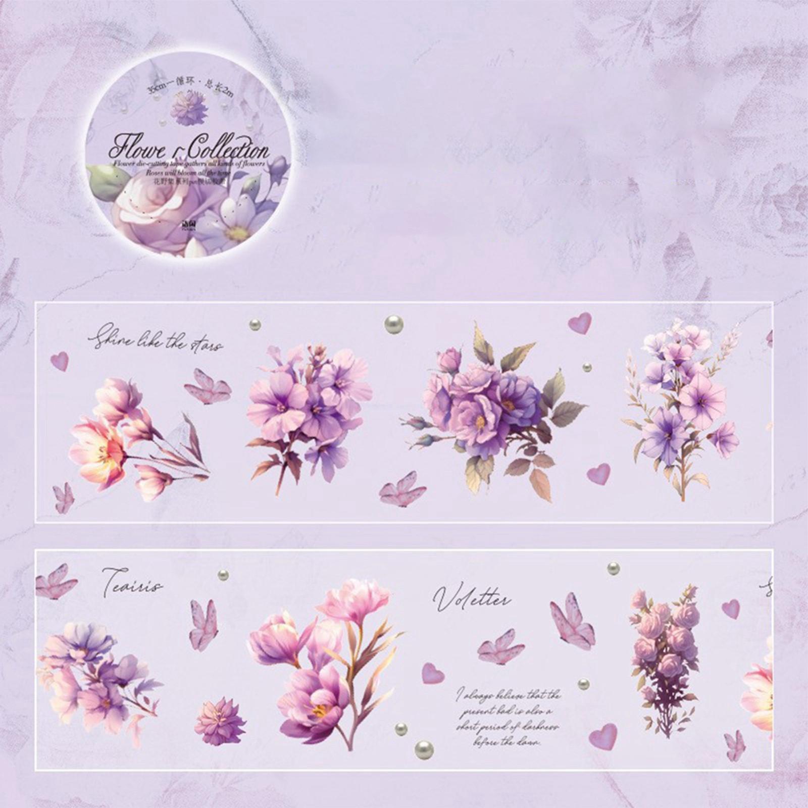 Die-cut Tape Flower Field Series Light Retro Flower Planner Phone Case Decorative. One Size