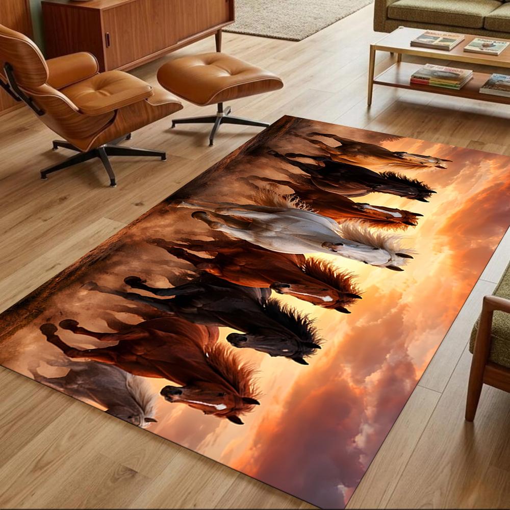 Sunset Horses Running Wild Non-Slip Home Carpet Design for Office Decor Living Room Gift