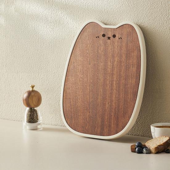 Wood Chopping Board Cat Shape Charcuterie Board Non-Slip Cutting Board for Kitchen Meal Prep Serving Tray for Vegetables Meat