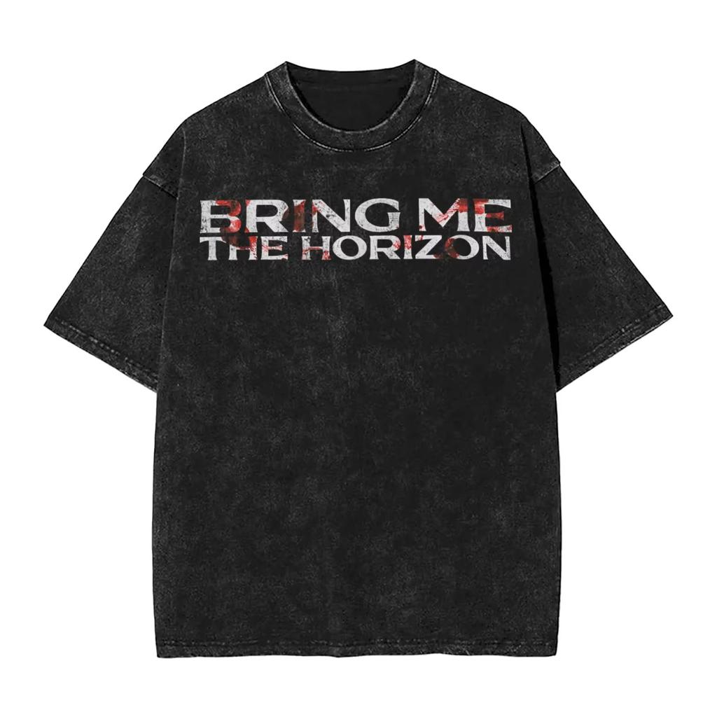 Me The Horizon T-shirt per Fan BMTH Top Vintage Lavato Maglietta Estiva Britannica Novità Top Larghi in Cotone Vintage