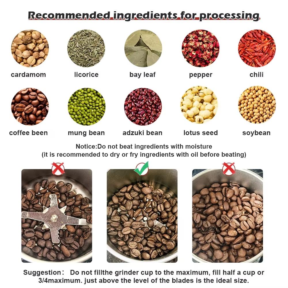 Högeffekts elektrisk kaffekvarn Köksflingor Nötter Bönor Kryddor Korn Kvarnmaskin Multifunktionell hemkaffekvarn