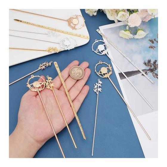 PH PandaHall Hair Sticks, Flower Hairpins, 18 Pcs Set, Alloy Hair Accessories for Women, Long Hair, Wedding, Party, Gift, Approx. 14-17cm Length, 9