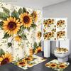 1/3/4pcs Sunflower Bathroom Decor Set - 2D Flat Shower Curtain, and Toilet Cover - Vibrant Floral Design, Light Blocking, Anti
