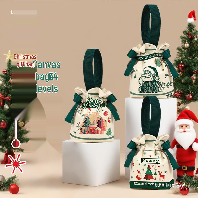 Christmas Candy Canvas Gift Bag for Kids - Kindergarten Party Apple Tote