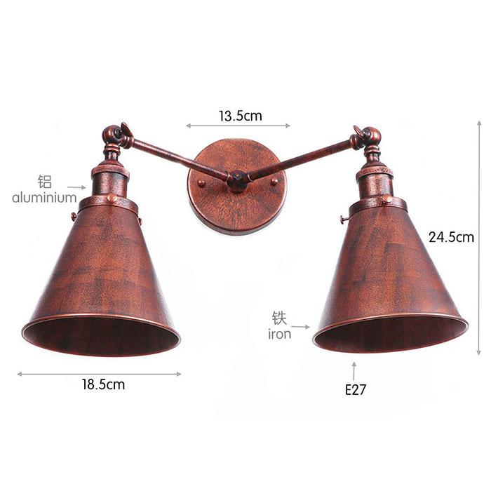 Vintage 2-Lights Wall Light Industrial Black Red Bronze Wall Sconce E27 Metal Shade Vanity Lamp Bathroom Mirror Lighting