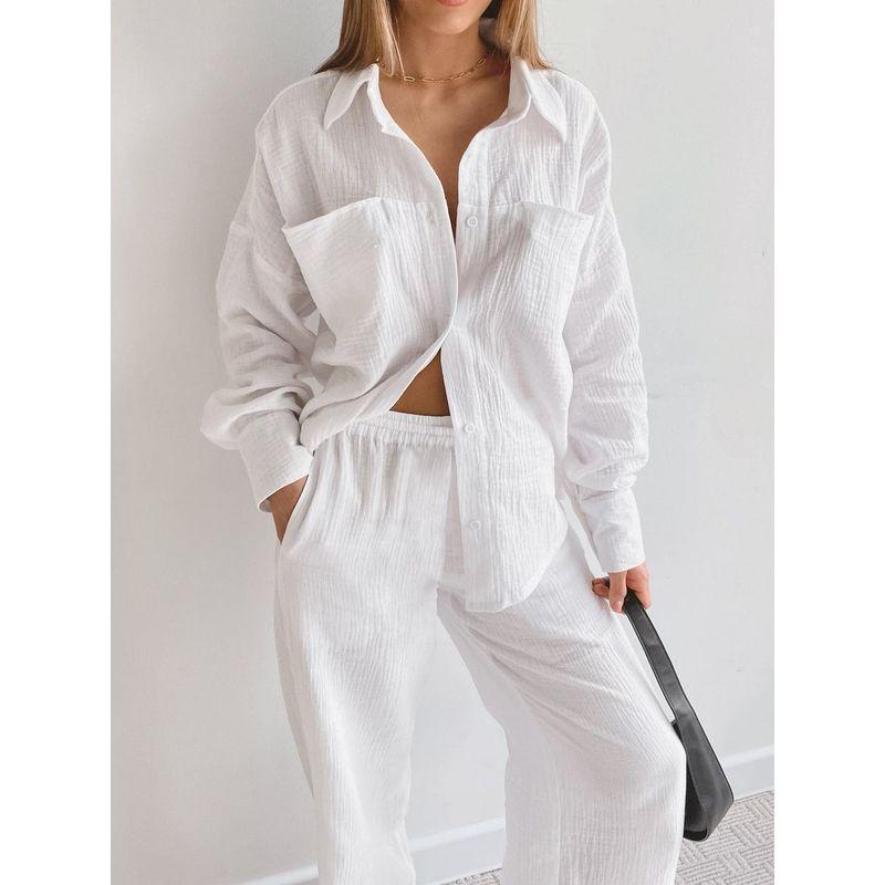 Shirt and Pants Set Spring New Women Clothes Long Sleeve Shirt Straight Pants Loose Casual Two-piece Set