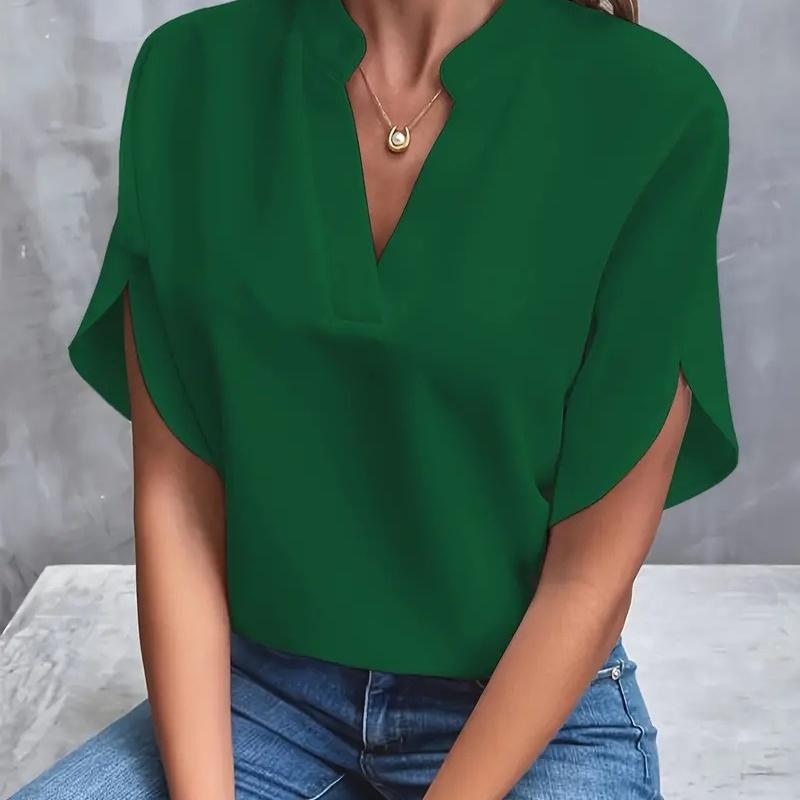 Women's V Neck Short Sleeve Loose Blouse Casual Summer Top