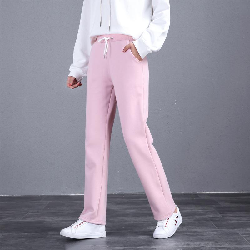 Fleece Lined Straight Leg Sports Pants for Women Black Large Size Casual Mom Pants Autumn Winter