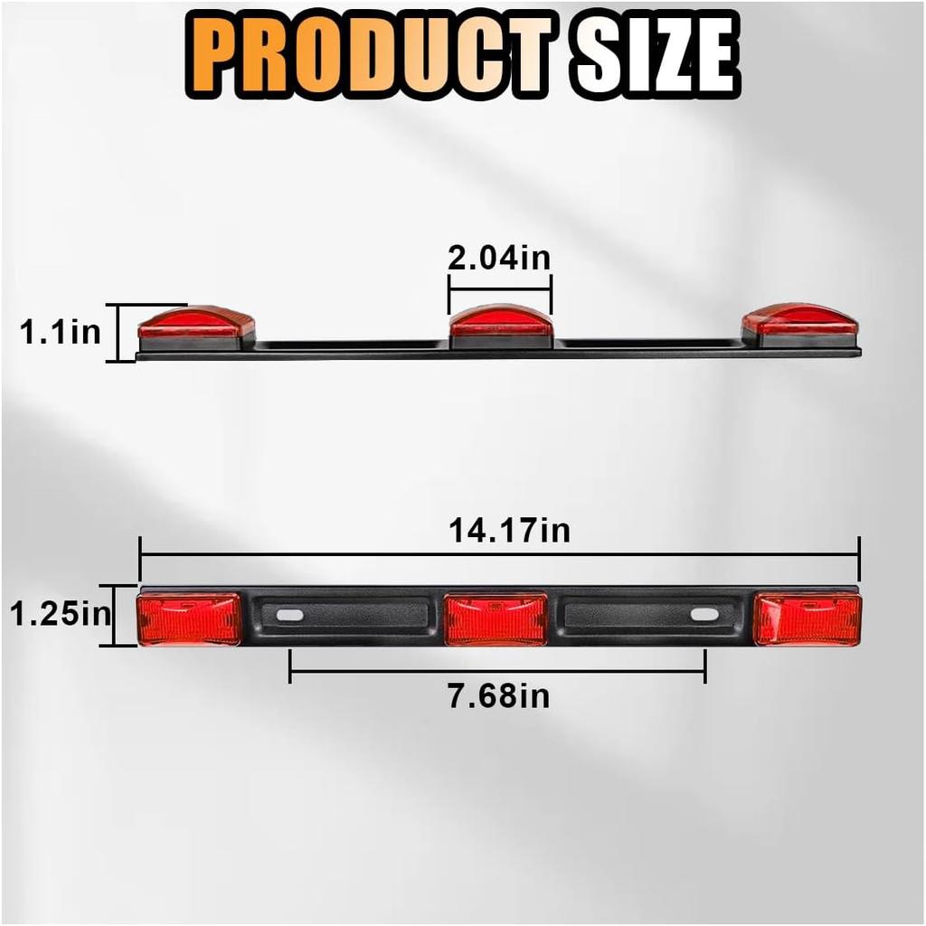 Car Trailer Tail Light Bar, 3-Light 9 LED Gap Identification Marker Light Strip With Stainless Steel Bracket, Identification Marker Light With Black