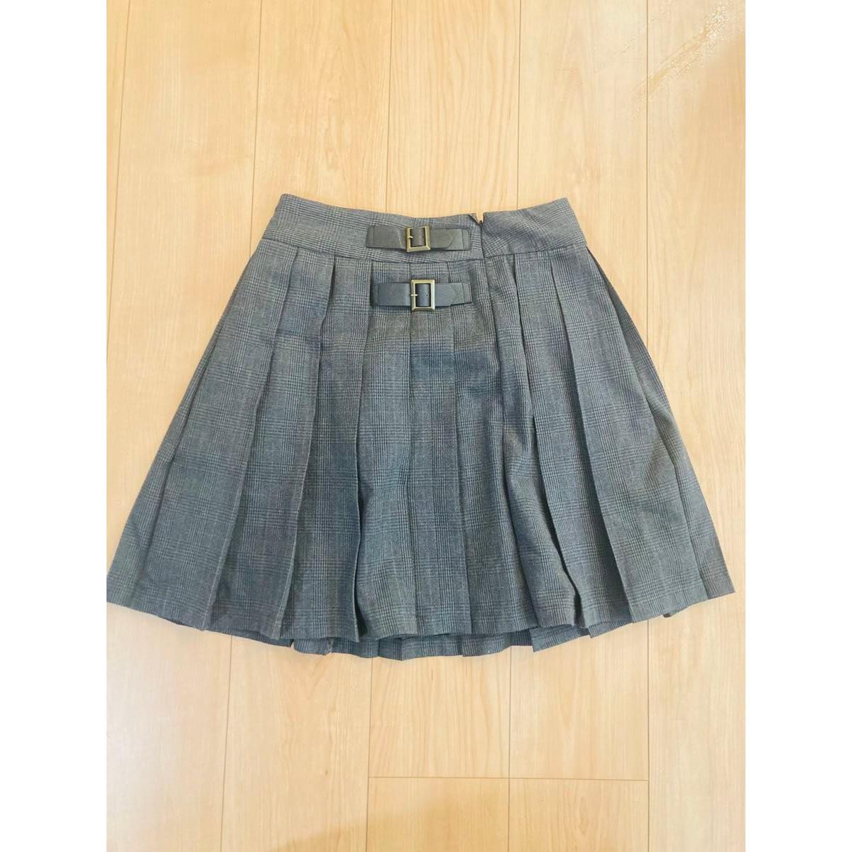 earth music&ecology Premium Label Glen Check Pleated Mini Skirt Charcoal Gray M