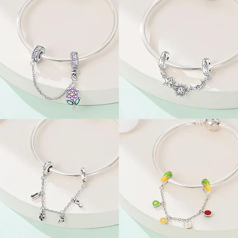 Original 100% Copper Clasp Clip Bead Star Moon Safety Chain Fit Original Bracelet Diy Jewelry Making Women Gift