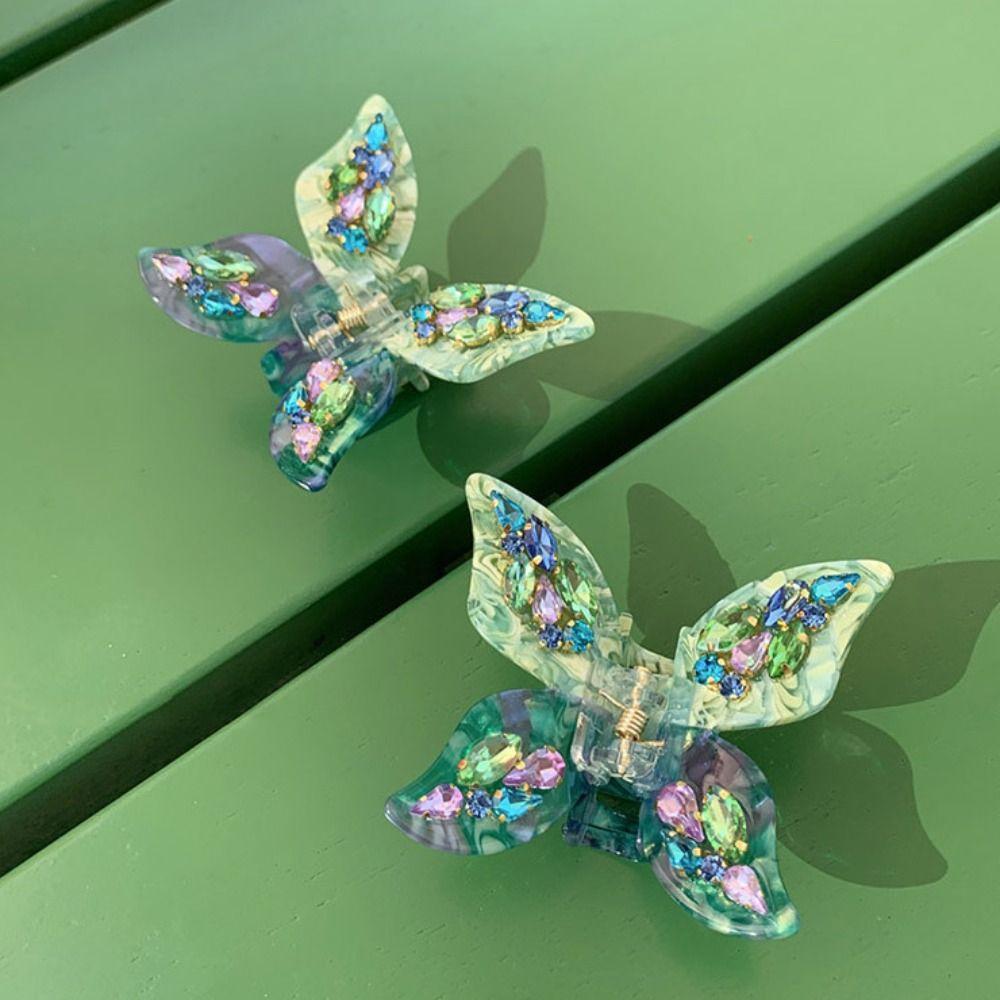 Barrette Butterfly Hair Claw Crystal Acetic Acid Shark Clip Acetic Rhinestone Hair Clip  Female