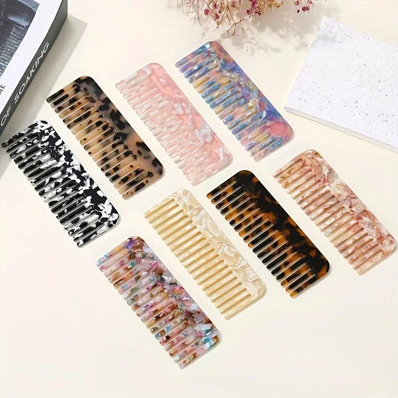 Colorful Wide-tooth 1pc Mini Acetic Acid Comb, Plastic Bristle, Styling Tool for Curly, Thick, Long, Wet Hair, Normal Hair Type
