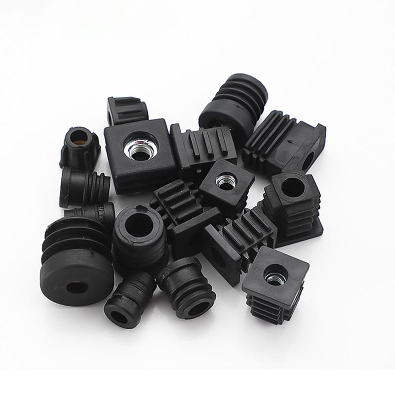 4/8pc Black Square/Round Plastic Pipe Plugs Furniture Leg Feet With M6 M8 M10 Nut Hole Tube Blanking End Inserts Caps Pipe Cover