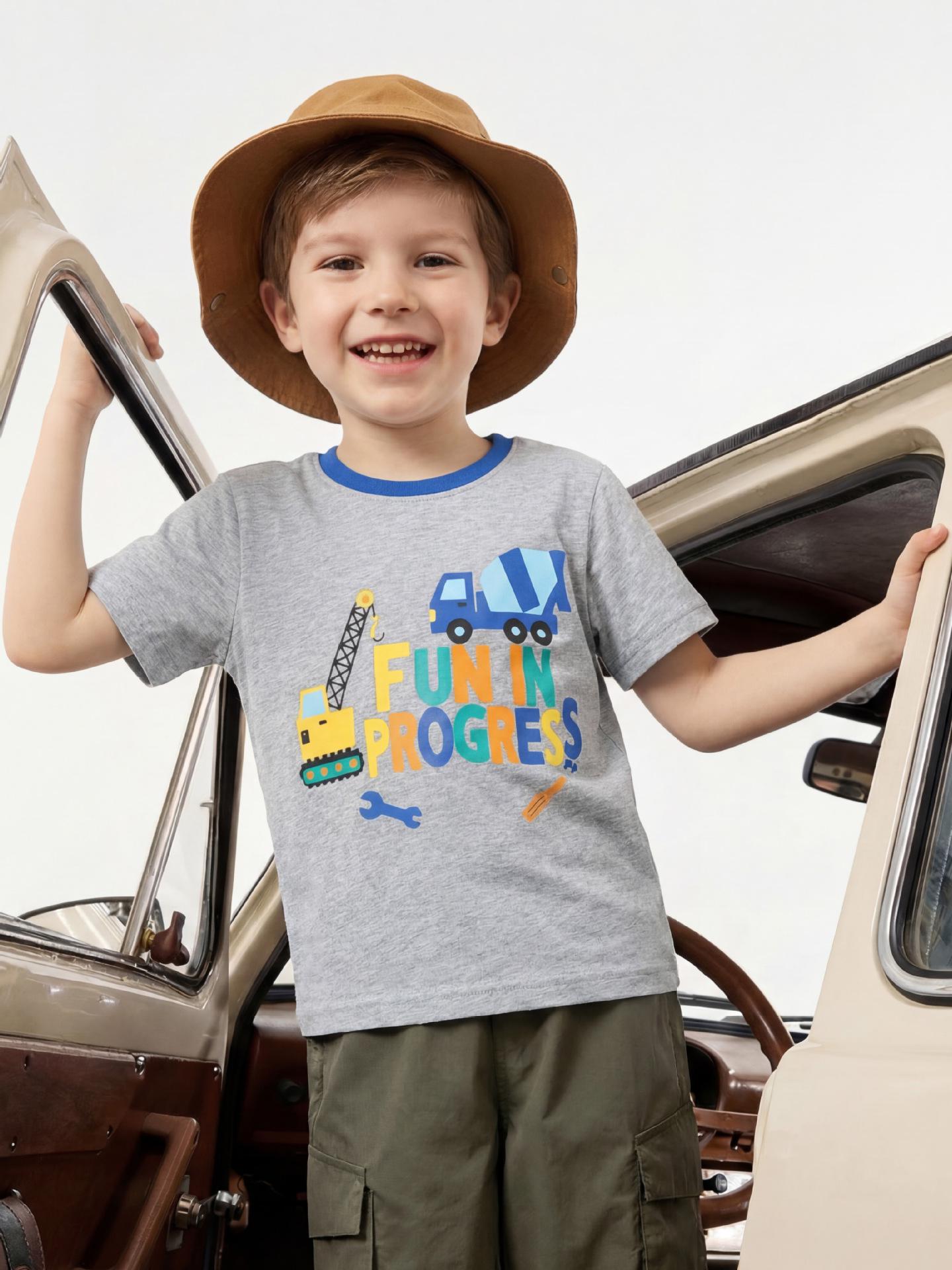 

European Style Boys Round Neck Short Sleeve Knit T-Shirt - Summer Creative Print 100cm (4 Years) срібло сірий колір