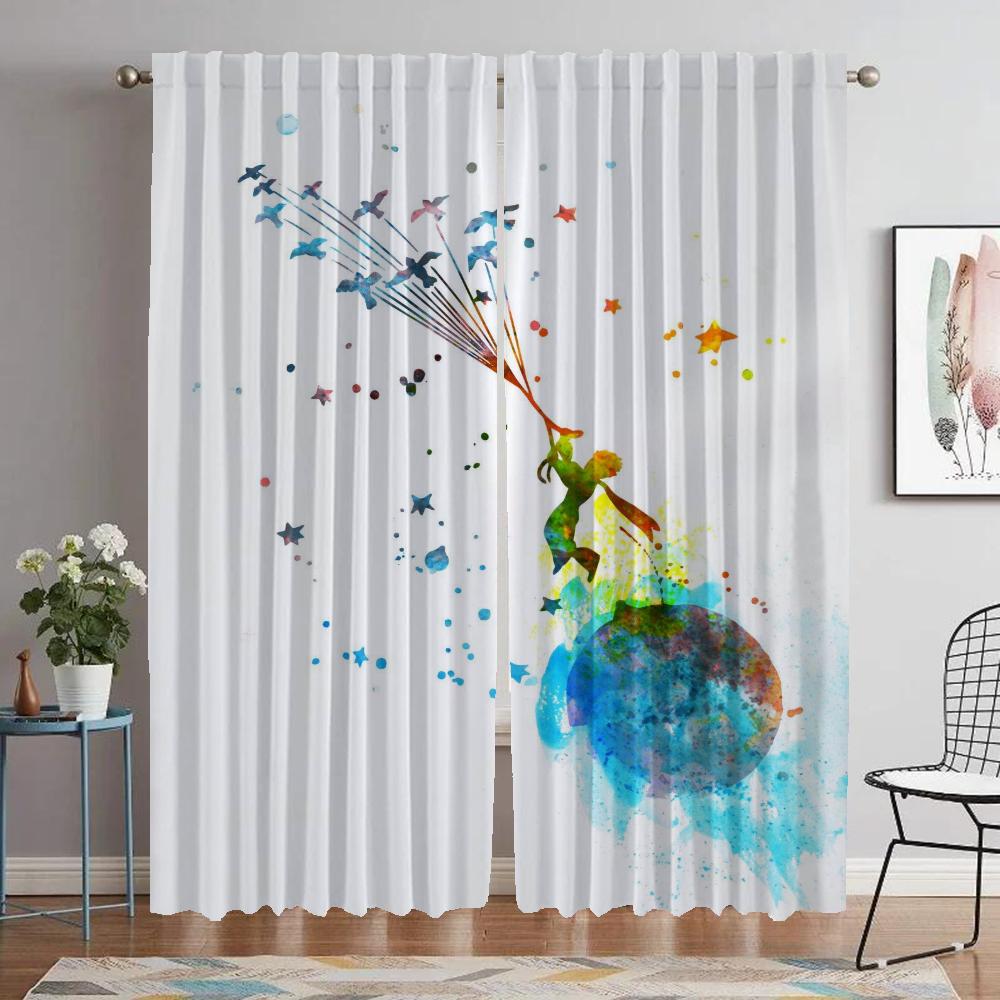 Den lille prinsen Gardiner til soverom Elegante romgardiner 2 stk Mørkleggingsgardin Halloweendekorasjon Persienner Skillevegg Barn