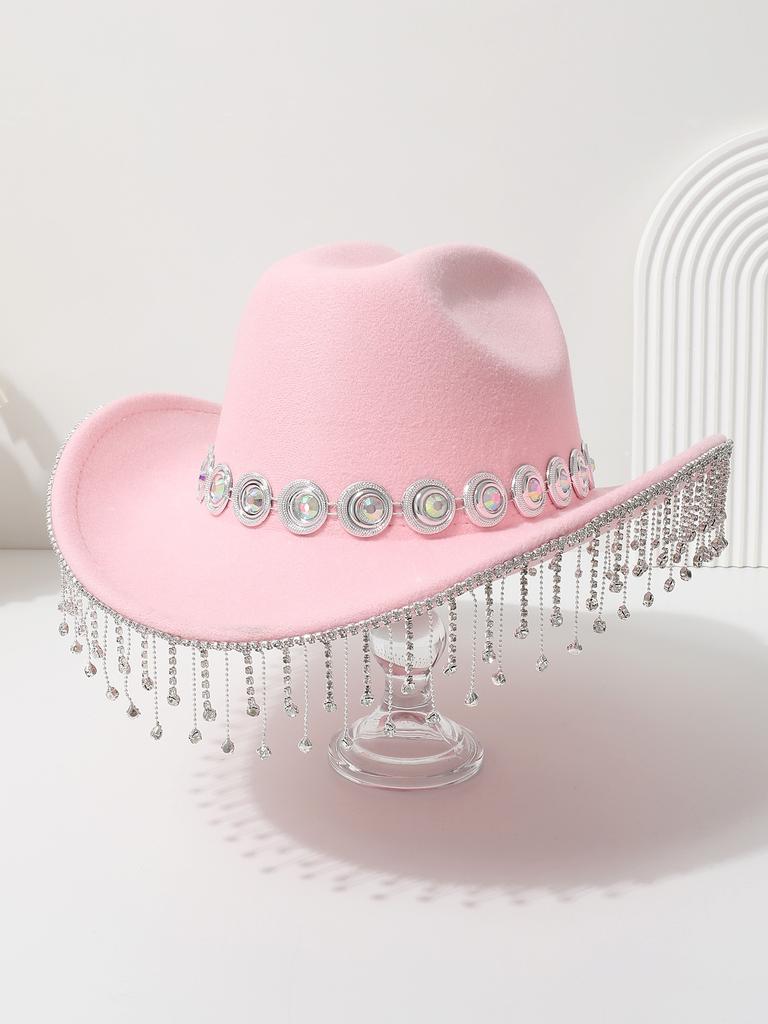European and American crystal fringed western cowboy top hat festival party jazz hat felt hat