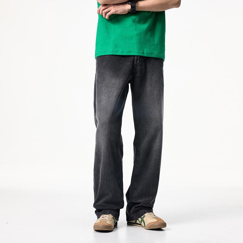 

Straight Fit Casual Elastic Waist Men s Loose Wide-leg Jeans Trousers S