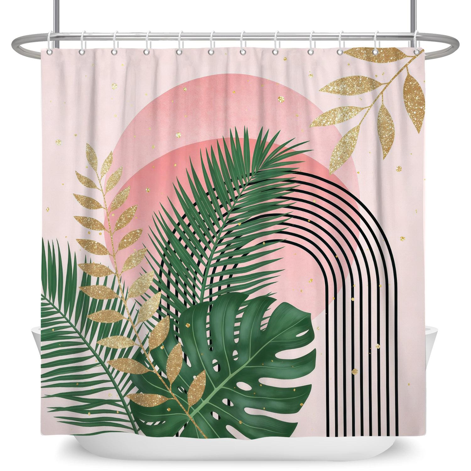 

Tropical Leaf Geometric Shower Curtain Bathroom Sets Waterproof Fabric Curtains For Bathroom With Hooks Boho Home Decorations W60H190(CM)-1 Pcs