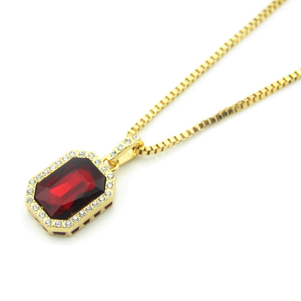 Necklace Popular Rectangular Gem Necklace European and American Popular Hip Hop Gem Pendant Clavicle Chain
