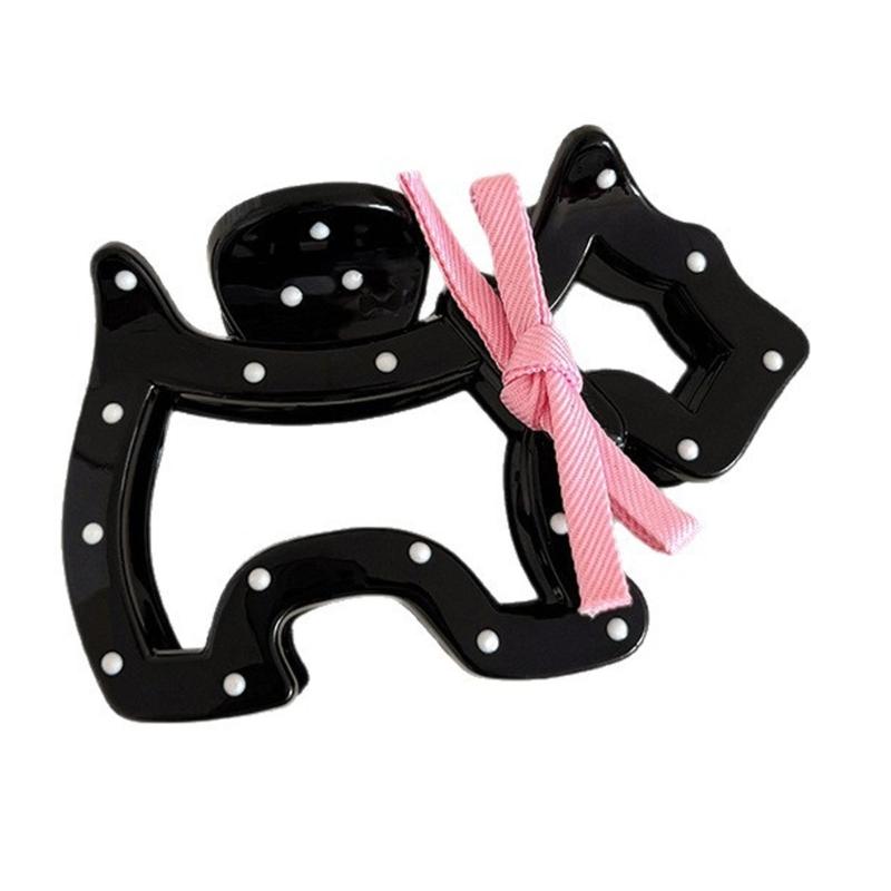 

Elegant Dot Hair Claw With Bows Decoration Practical Acrylic Hair Clip Barrettes For Casual Or Prom Occasion чёрный