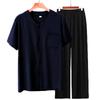 Cardigan manica corta in cotone e seta pigiama da uomo per mezza età e anziani pantaloni estivi sottili in cotone artificiale loungewear da uomo