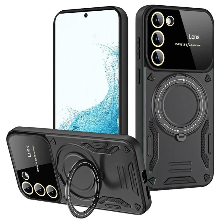 

For Samsung Galaxy S22 5G Magnetic Phone Case Metal Ring Kickstand PC+TPU Cover