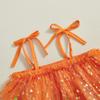 Little Girl 's Slip Dress Carrot Heart Print Sleeveless Tie Strap Summer A-Line Easter Dress Tulle Cake Dress
