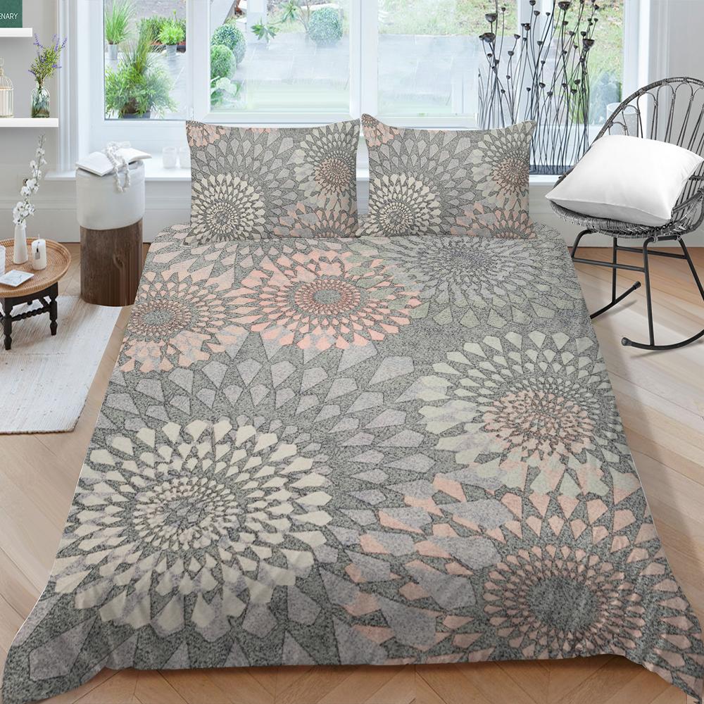 3D Family Bedding Single Double Bed Full Size Vintage Graphic Printed Bedding Geometric Pattern Pillowcase and Quilt Cover Washable Home Decoration