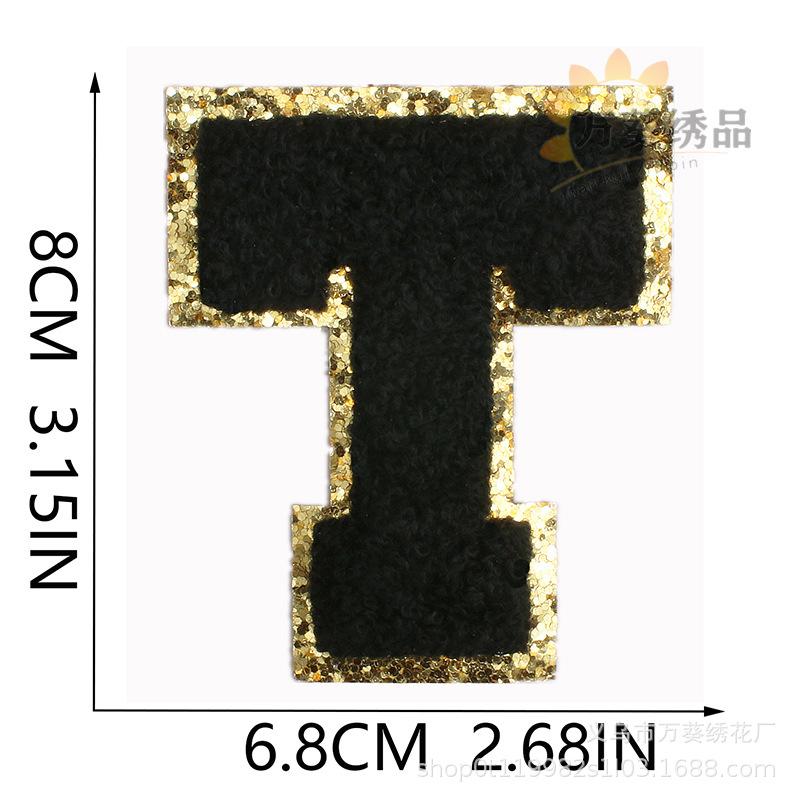Black Towel Embroidery English Alphabet Embroidery Cloth Sticker A-Z Patch Sticker Clothes Chapter Boy Computer Embroidery Label Embroidery Sticker