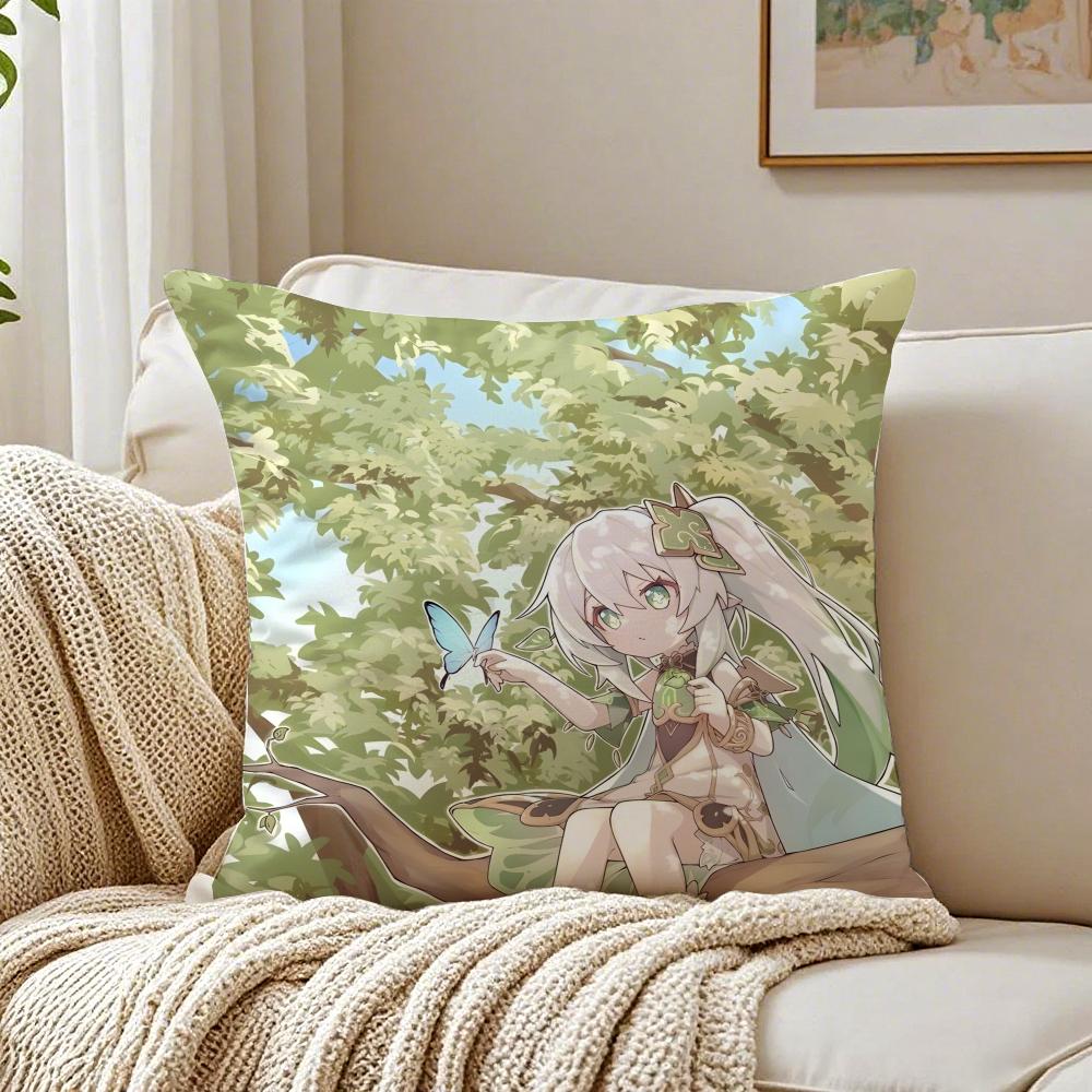 NNahida GGenshin IImpact anime game Cushion Cover Linen Minimalist Soft for Sofa Bed Home Room Decor